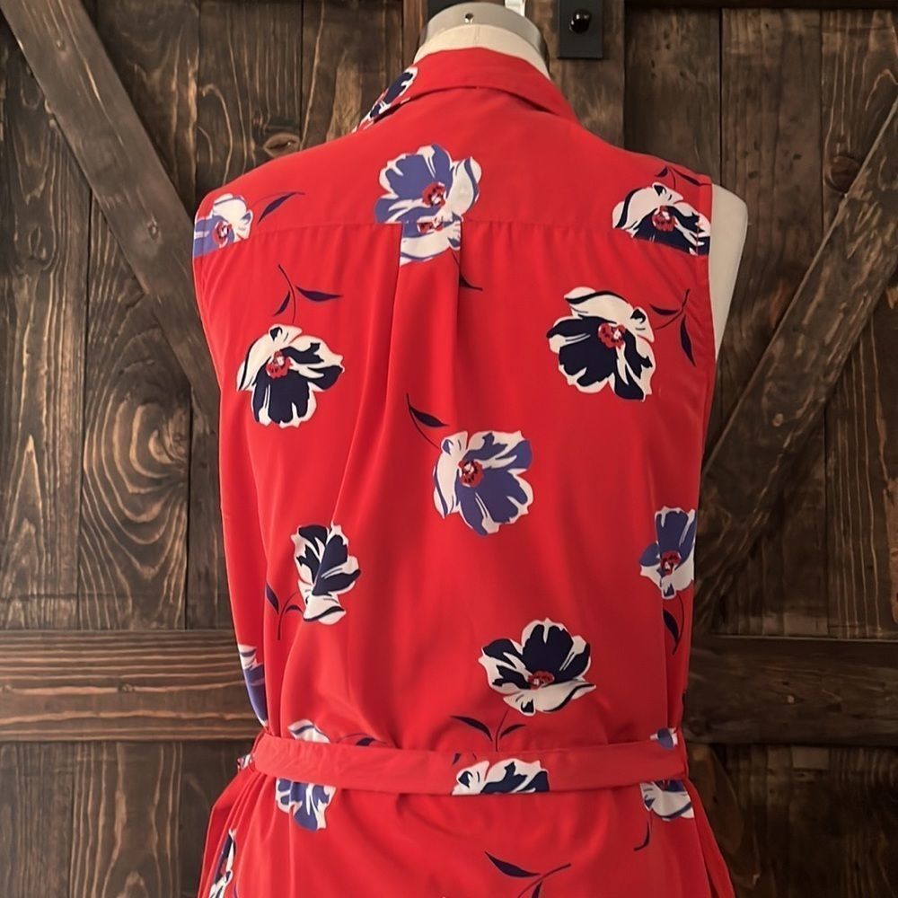 Banana Republic Factory Red Floral Collared Women's Casual Dress - Picture 5 of 9